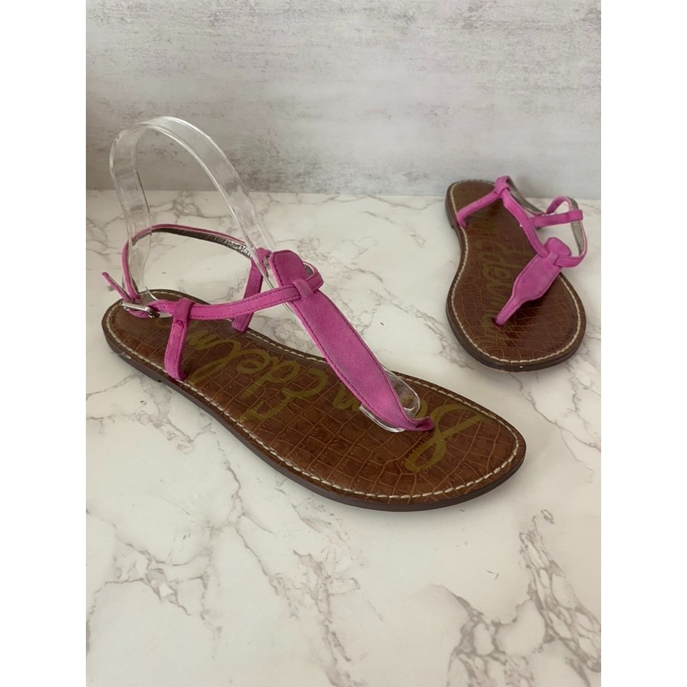 Sam Edelman Gigi Thong Sandal Sz 10 Pink Suede Ankle Buckle Boho Beachy Resort